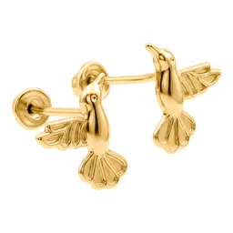 Aretes Broquel Oro 10k Colibrí Liso Pequeño para Mujer - Imagen 4