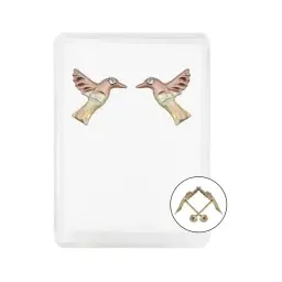 Aretes Broquel Oro 10k Colibrí Zirconia Transparente - Imagen 1