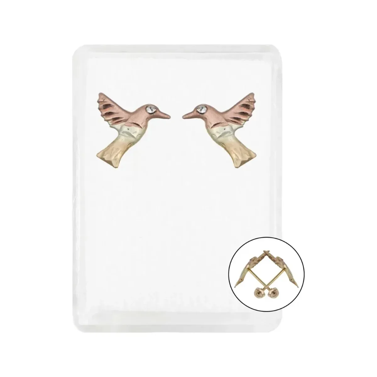 Aretes broquel de oro 10k colibrí con zirconia transparente - Joyaris joyería fina mexicana