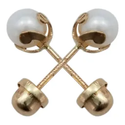 Aretes Broquel Oro 10k con Perla Natural 5mm - Imagen 3
