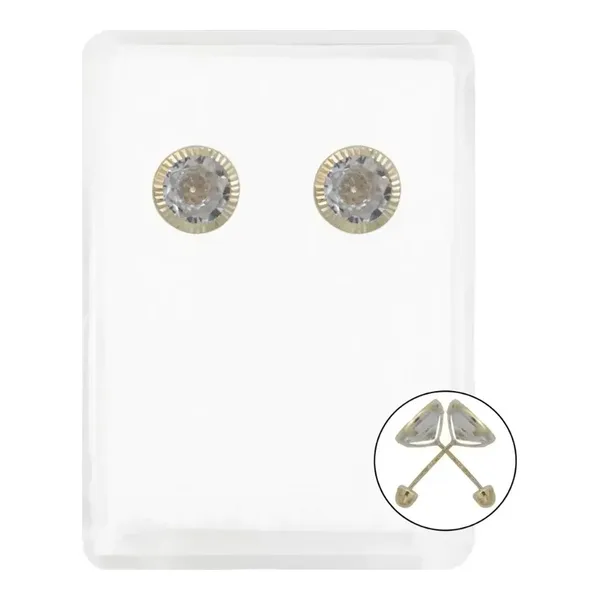 Aretes Broquel Oro 10k con Zirconia Bisel Diamantado - Imagen 1