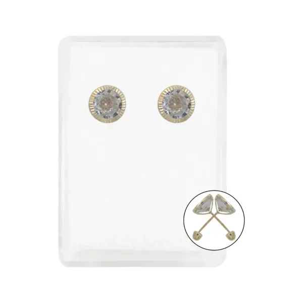 Aretes Broquel Oro 10k con Zirconia Bisel Diamantado - Imagen 1