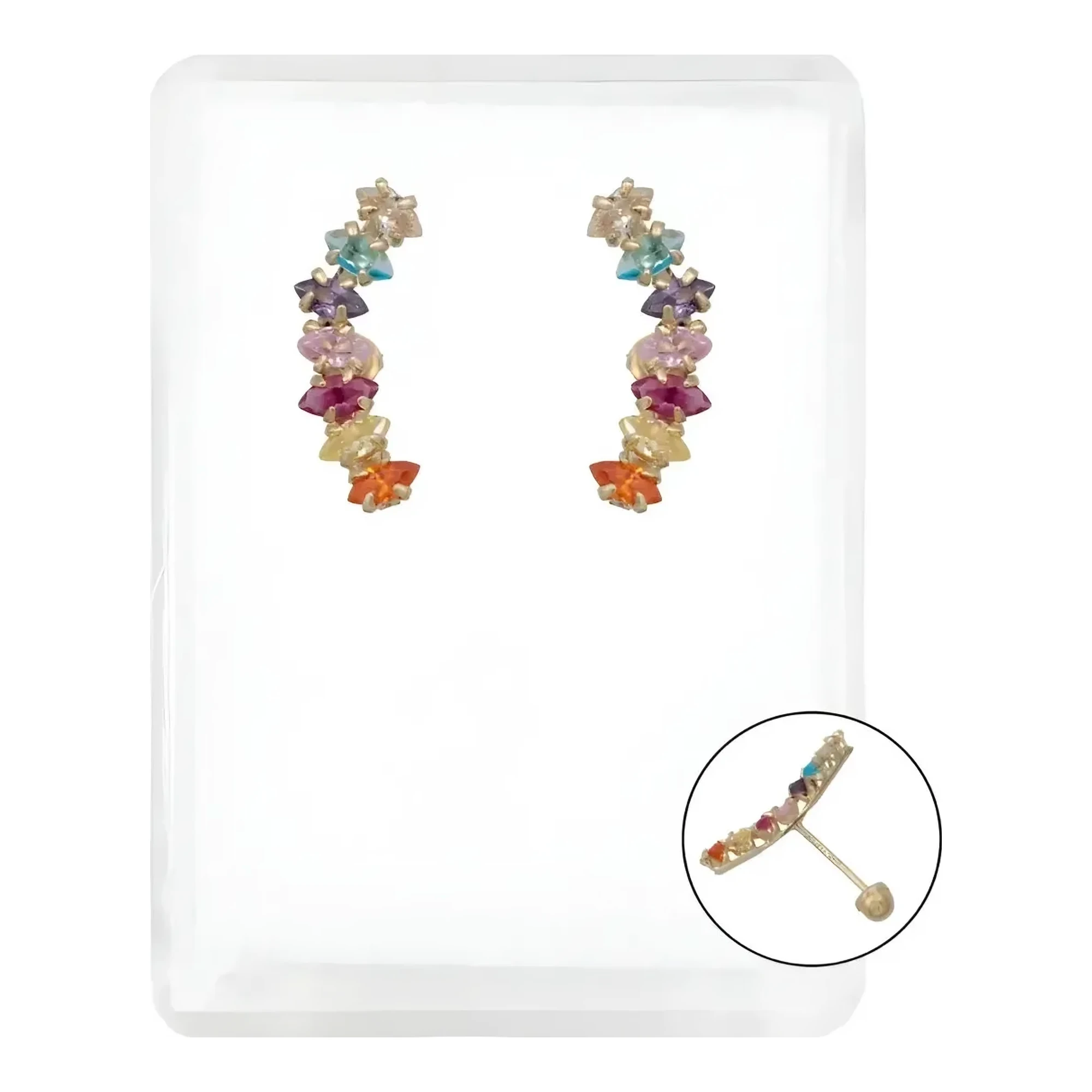 Aretes broquel de oro 10k con zirconias diseño Marquise para mujer, joyería moderna, minimalista mexicana.