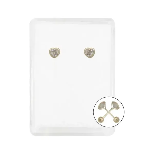 Aretes Broquel Oro 10k Corazón con Zirconia Transparente - Imagen 1