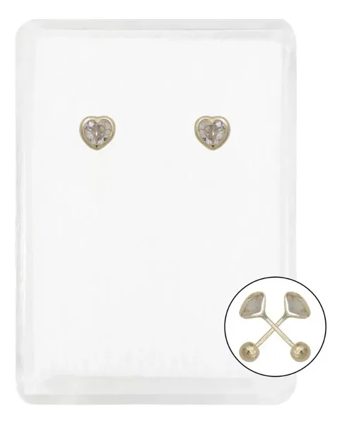 Aretes Broquel Oro 10k Corazón con Zirconia Transparente - Imagen 1