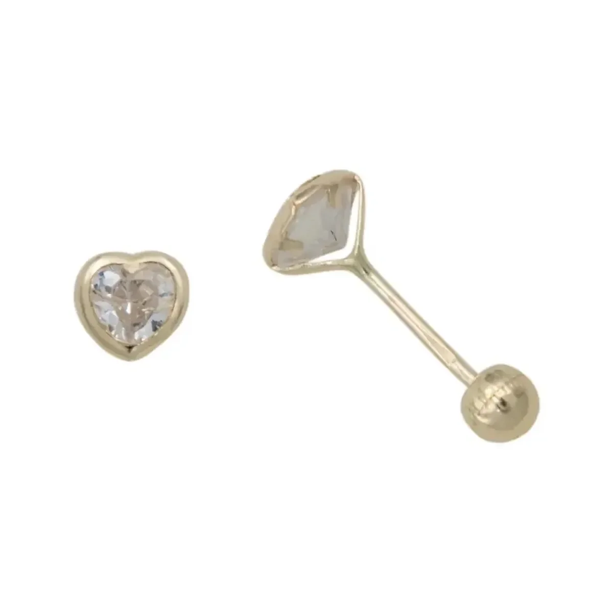 Aretes Broquel Oro 10k Corazón con Zirconia Transparente Modelo 326 - Imagen 3
