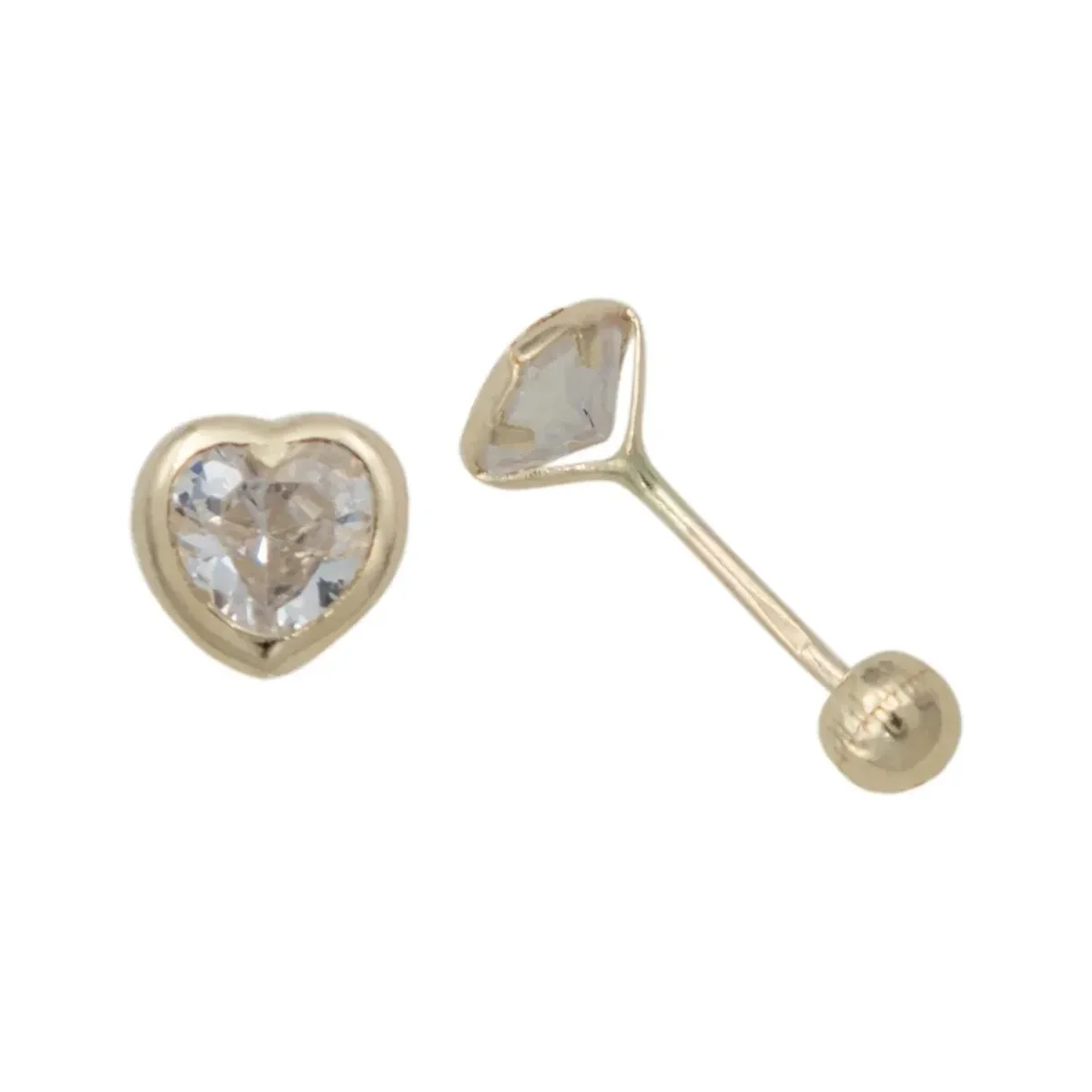 Aretes Broquel Oro 10k Corazón con Zirconia Transparente Modelo 328 - Imagen 3