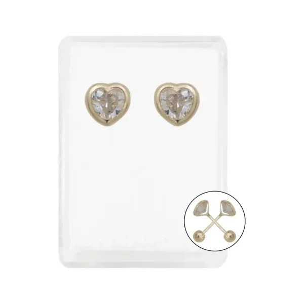 Aretes de oro 10k zirconia broquel corazon liso 7mm — Joyaris