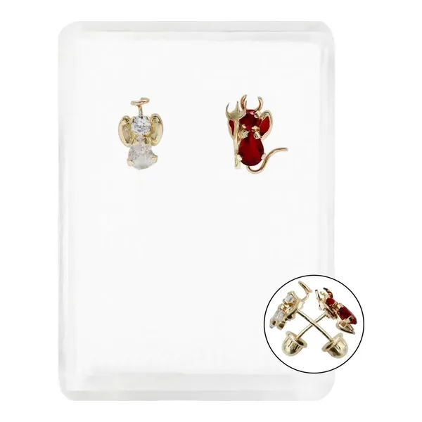 Aretes de oro 10k dorado broquel conciencia angel demonio broche rosca — Joyaris