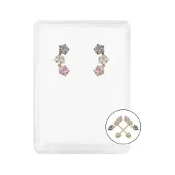 Aretes Broquel Oro 10k Diseño Estrellas con Zirconia Transparente - Imagen 1