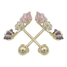 Aretes Broquel Oro 10k Diseño Estrellas con Zirconia Transparente - Imagen 2