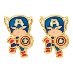 Aretes Broquel Oro 10k Diseño Héroe Azul - Imagen 1