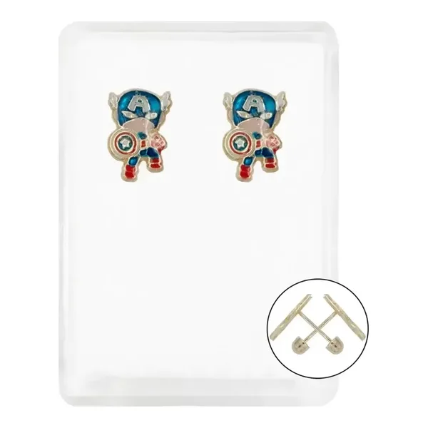 Aretes Broquel Oro 10k Diseño Héroe Azul - Imagen 1