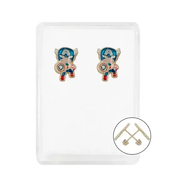 Aretes Broquel Oro 10k Diseño Héroe Azul - Imagen 1