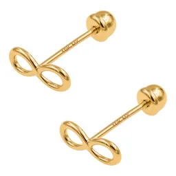 Aretes Broquel Oro 10k Diseño Infinito Liso - Imagen 2