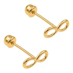 Aretes Broquel Oro 10k Diseño Infinito Liso - Imagen 3