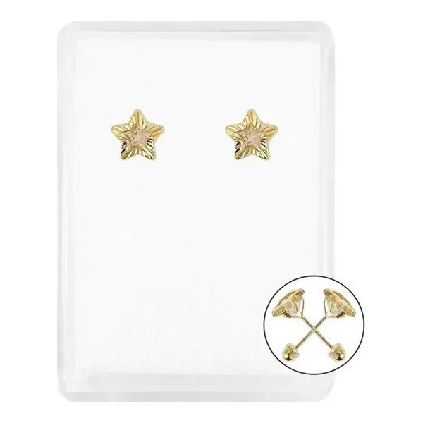 Aretes Broquel Oro 10k Estrella Diamantada con Zirconia - Imagen 1