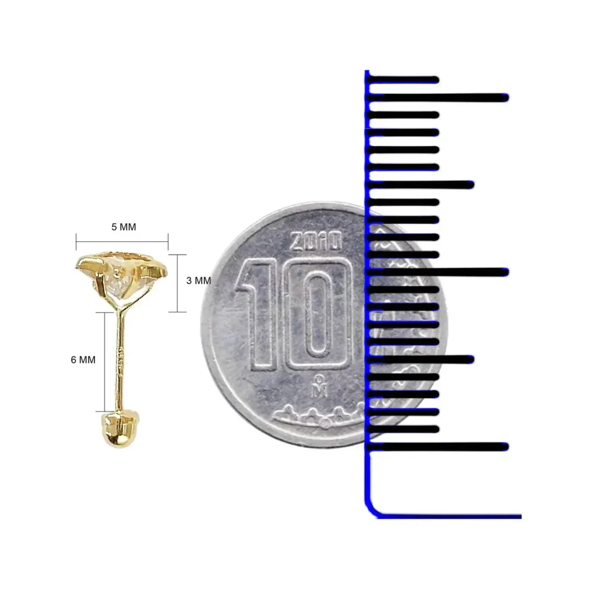 Aretes Broquel Oro 10k Estrella Diamantada con Zirconia - Imagen 3