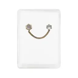 Aretes Broquel Oro 10k Hexágono con Cadena y Zirconia - Imagen 1