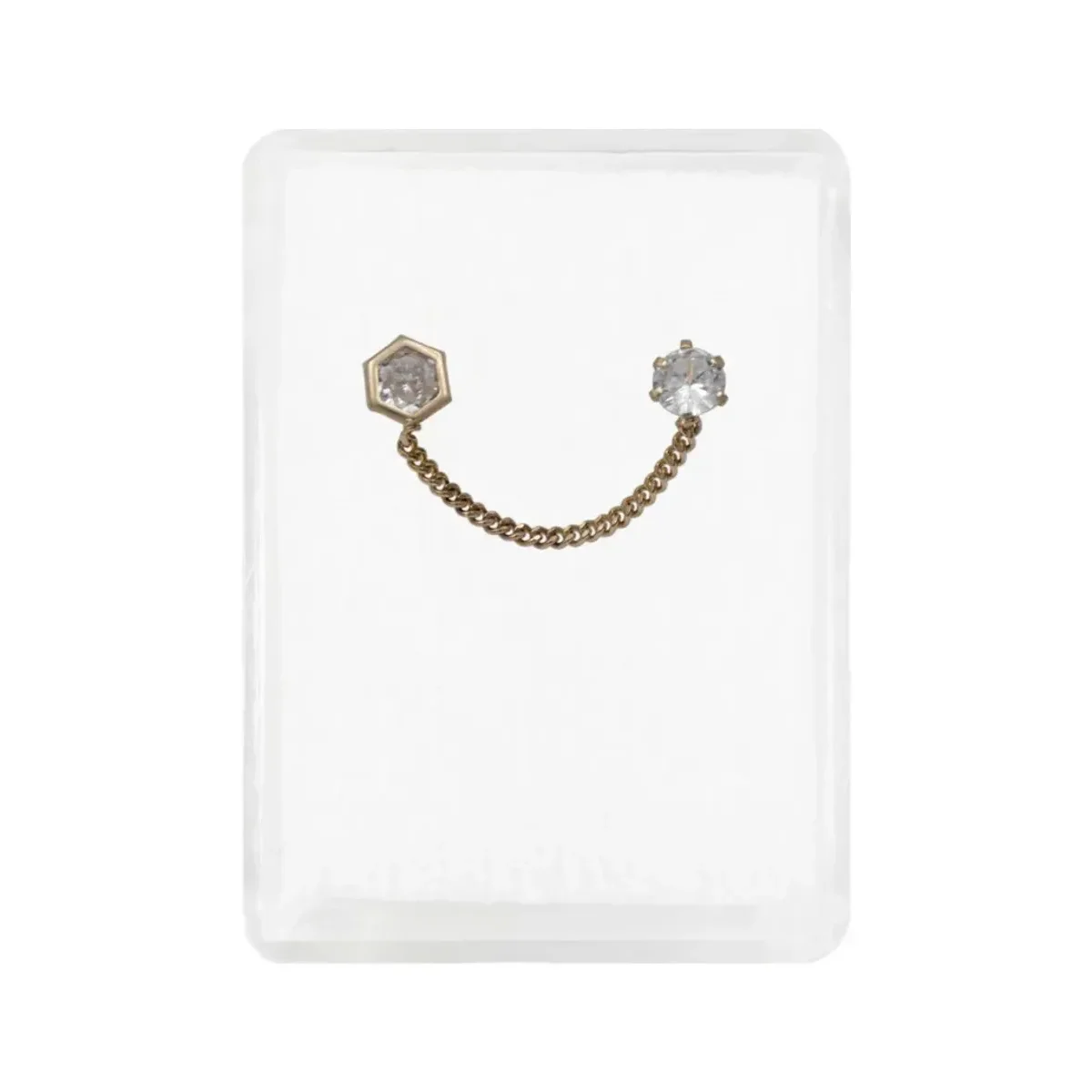 Aretes broquel de oro 10k hexagonal con cadena y zirconia - Joyaris joyería fina mexicana
