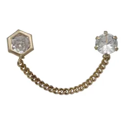 Aretes Broquel Oro 10k Hexágono con Cadena y Zirconia - Imagen 2