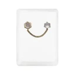 Aretes Broquel Oro 10k Hexágono Zirconia con Cadena Delicada - Imagen 1