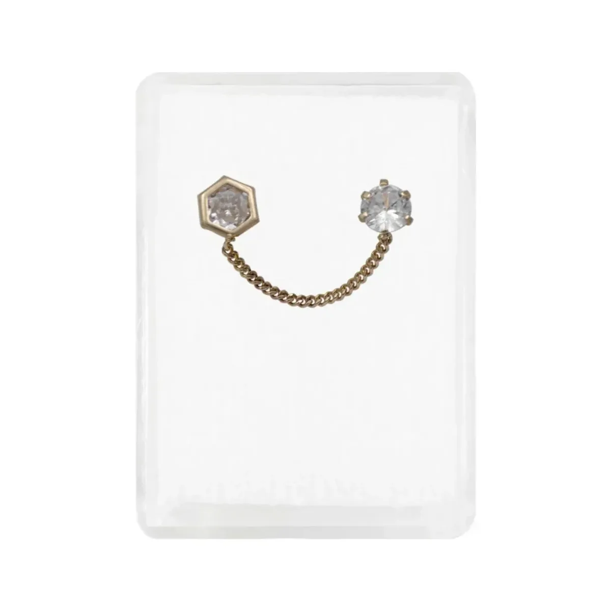 Aretes broquel oro 10k minimalistas, diseño geométrico hexágono con zirconia, Huggie y cadena delicada, modernos uso diario.