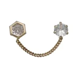 Aretes Broquel Oro 10k Hexágono Zirconia con Cadena Delicada - Imagen 2