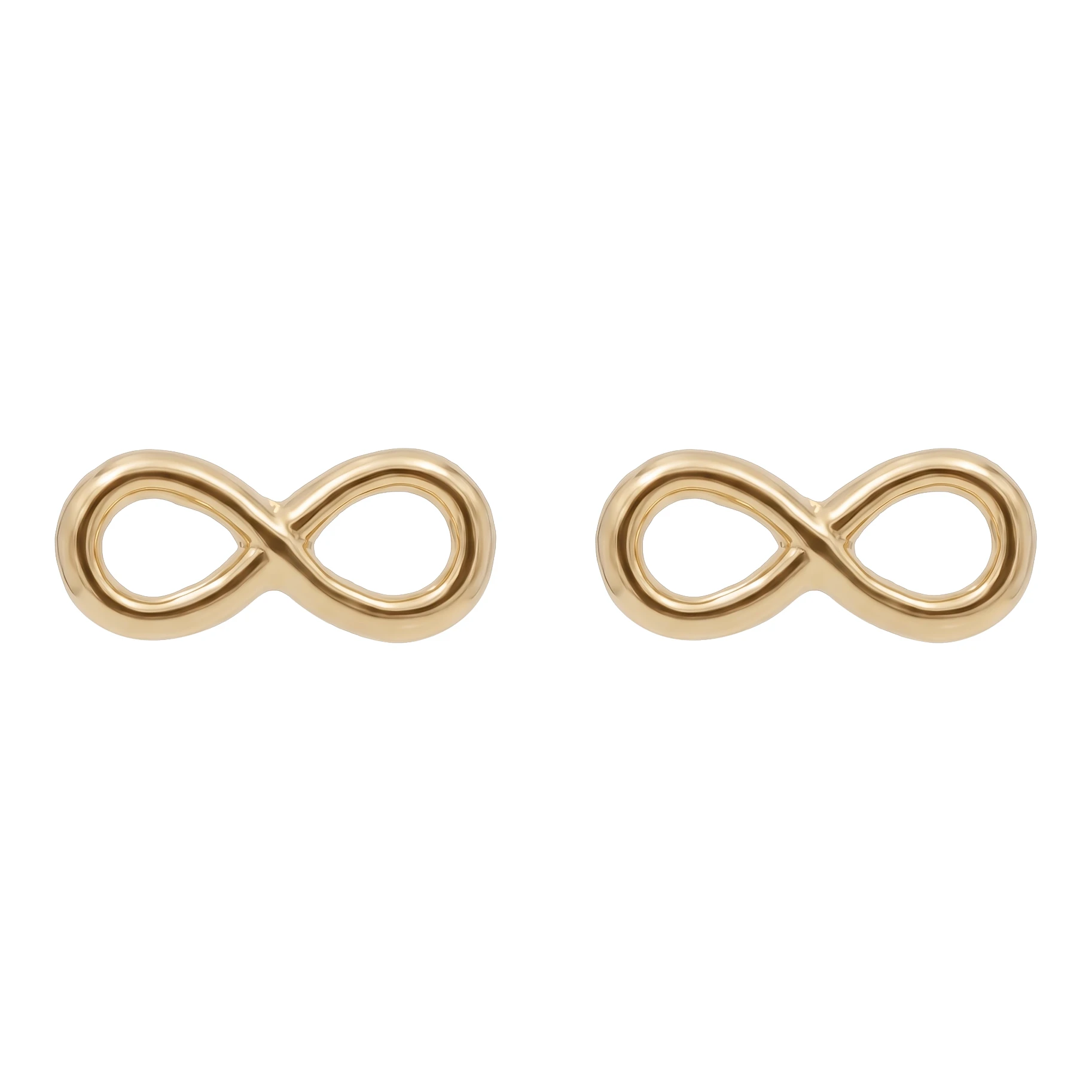 Broqueles de oro 10k infinito liso, aretes de oro amarillo nacional con broche a rosca para mujer en joyería fina mexicana