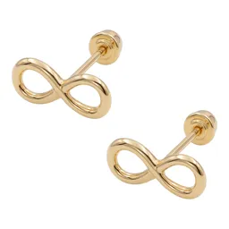 Aretes Broquel Oro 10k Infinito Liso - Imagen 2
