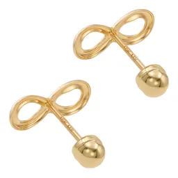 Aretes Broquel Oro 10k Infinito Liso - Imagen 4