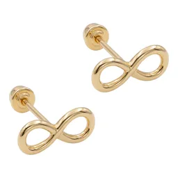 Aretes Broquel Oro 10k Infinito Liso - Imagen 5