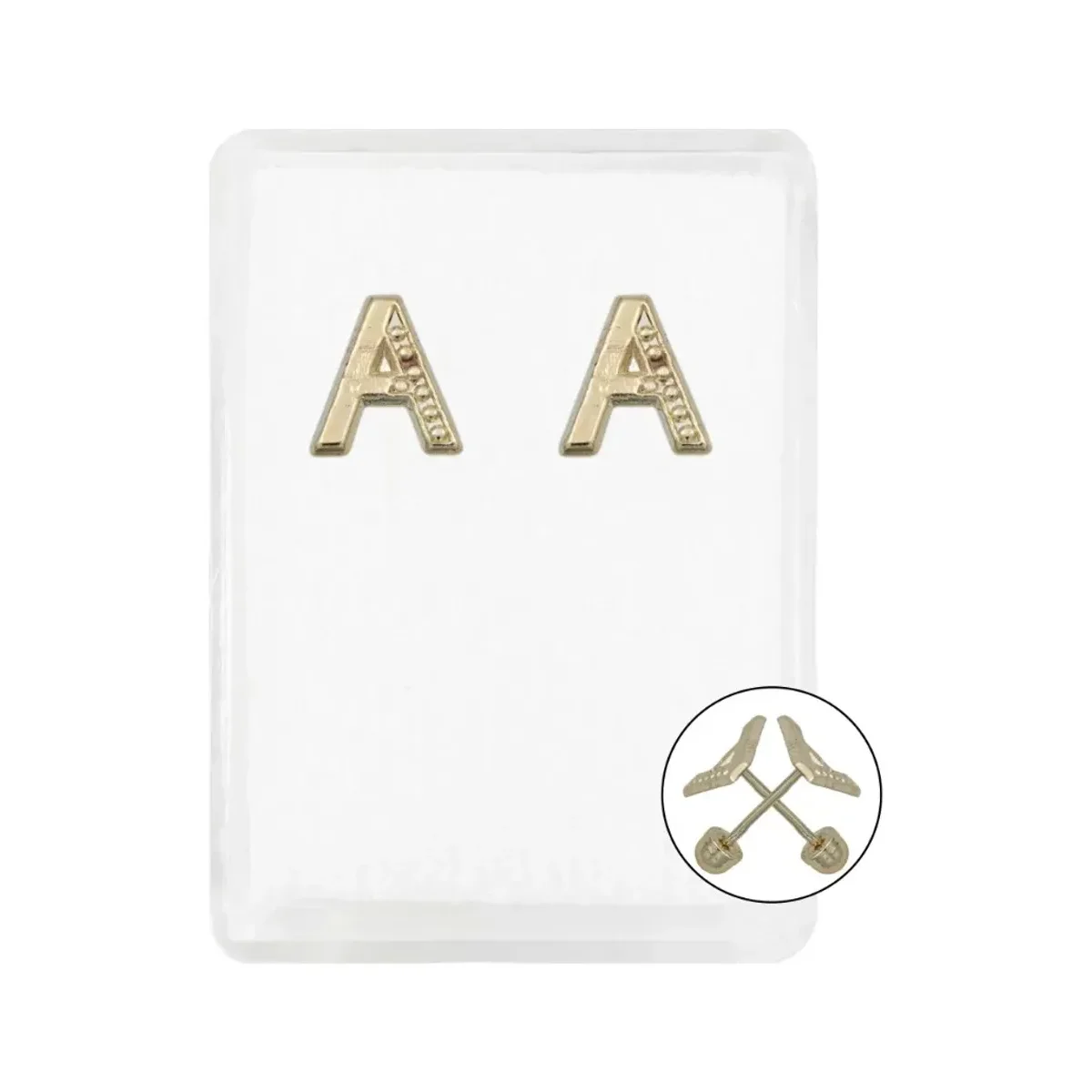 Aretes broquel oro 10k inicial A para mujer, oro amarillo 10k, diseño minimalista. Joyería fina mexicana, broqueles de oro co