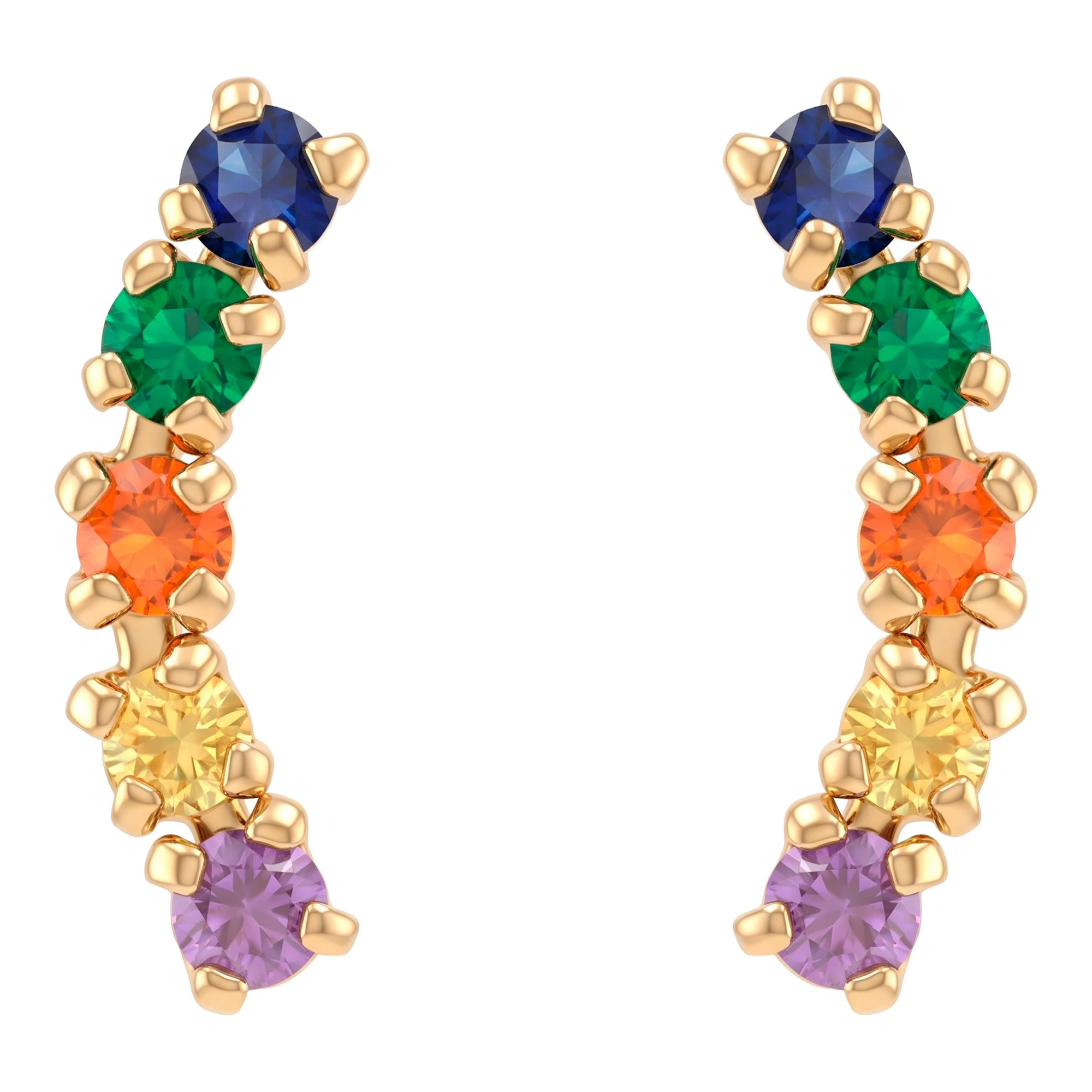 Aretes broquel lambada de oro 10k nacional con zirconias multicolor y broche a rosca tipo bolita para mujer joyeria