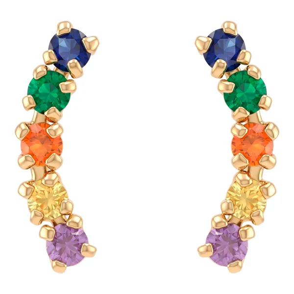 Aretes Broquel Oro 10k Lambada Zirconia Multicolor - Imagen 1
