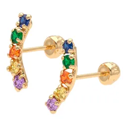 Aretes Broquel Oro 10k Lambada Zirconia Multicolor - Imagen 2