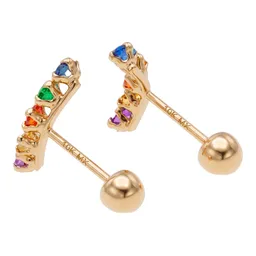 Aretes Broquel Oro 10k Lambada Zirconia Multicolor - Imagen 3