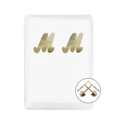 Aretes Broquel Oro 10k Letra Inicial M - Imagen 1