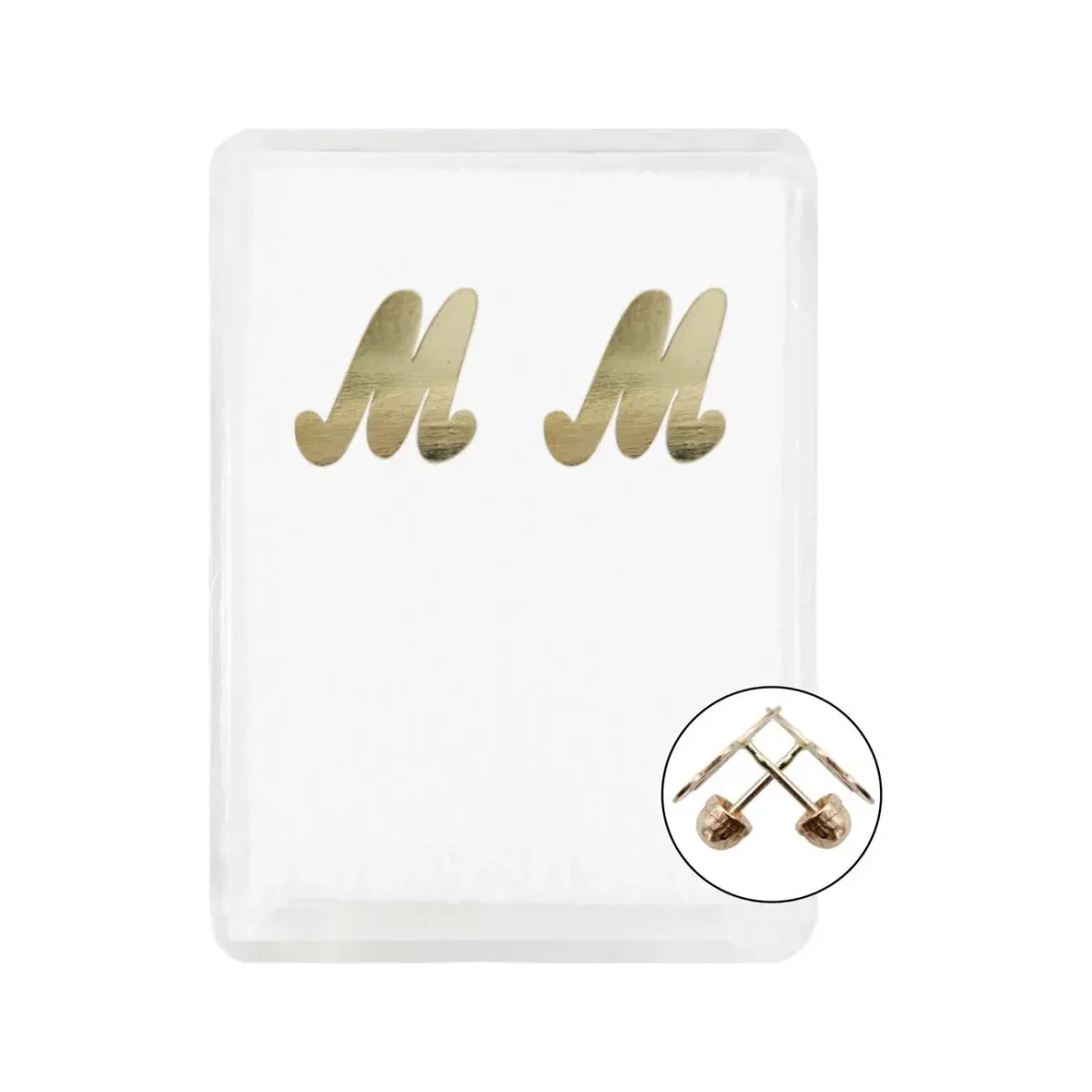 Aretes broquel oro 10k letra inicial M para mamá. Joyería delicada oro 10k, regalo Día de la Madre 10 de mayo. Broqueles feme