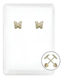 Aretes Broquel Oro 10k Mariposa con Zirconia - Imagen 1