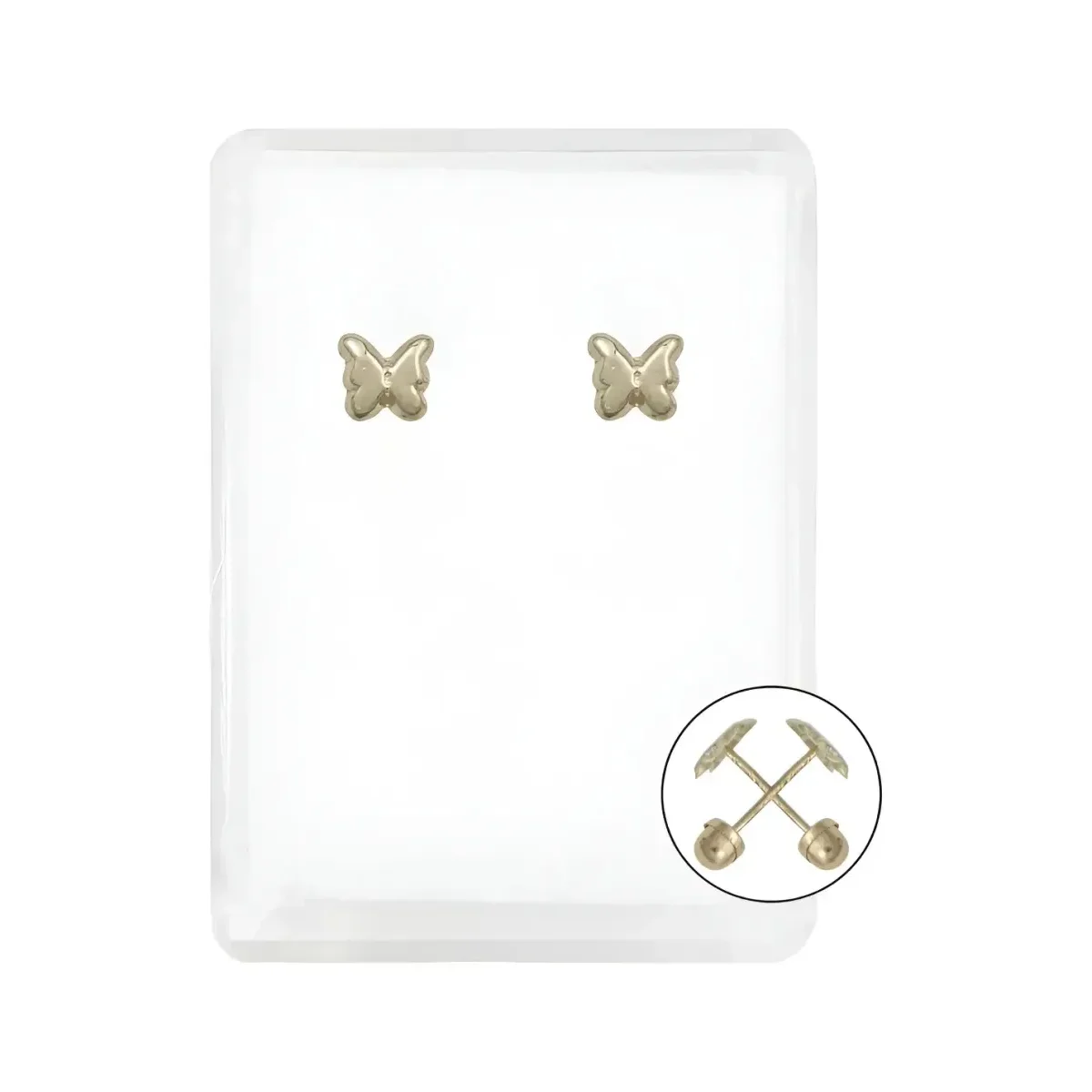 Aretes Broquel Oro 10k Mariposa con Zirconia, oro 10k genuino. Diseño moderno y pequeño, oro amarillo brillante. Joyería fina
