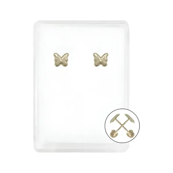 Aretes Broquel Oro 10k Mariposa con Zirconia - Imagen 1