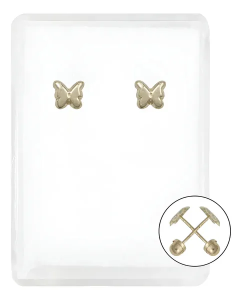 Aretes Broquel Oro 10k Mariposa con Zirconia - Imagen 1