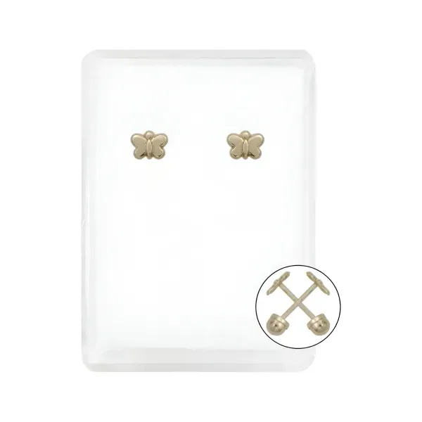 Aretes de oro 10k dorado broquel mini mariposa liso — Joyaris