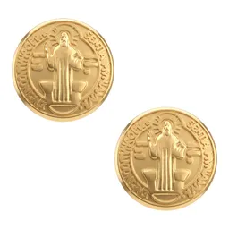 Aretes Broquel Oro 10k Medalla San Benito para Mujer - Imagen 1