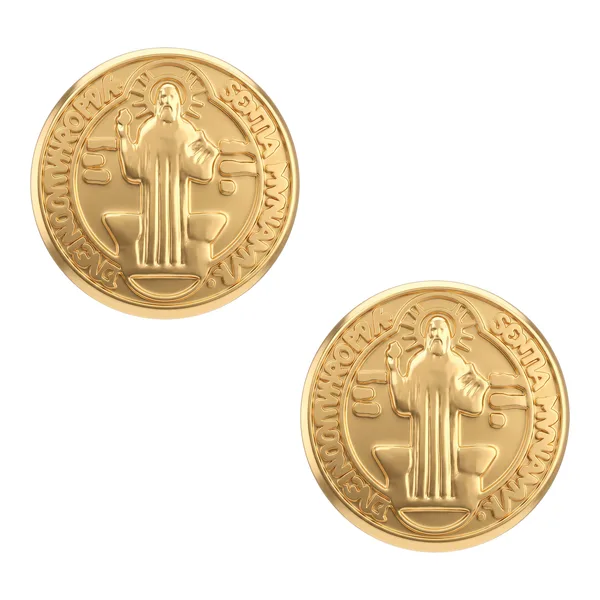 Aretes Broquel Oro 10k Medalla San Benito para Mujer - Imagen 1