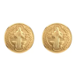 Aretes Broquel Oro 10k Medalla San Benito para Mujer - Imagen 2