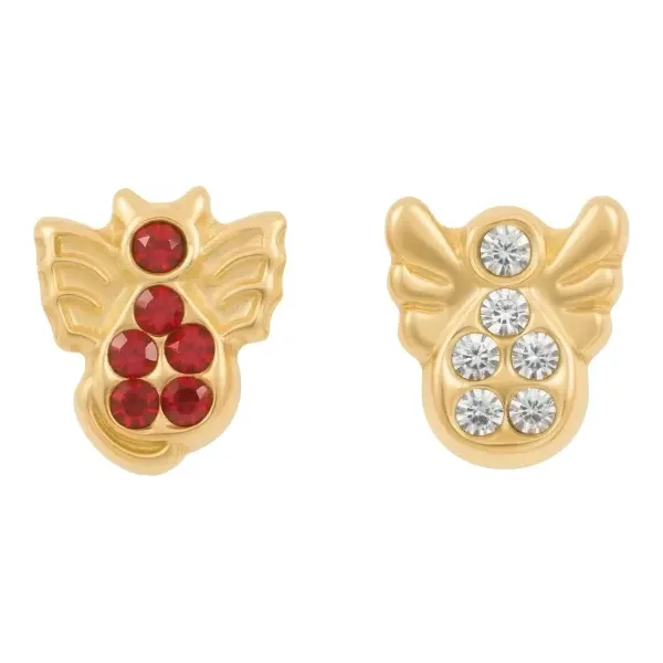 Broqueles de Oro 10k Conciencia Ángel y Diablo con Zirconia