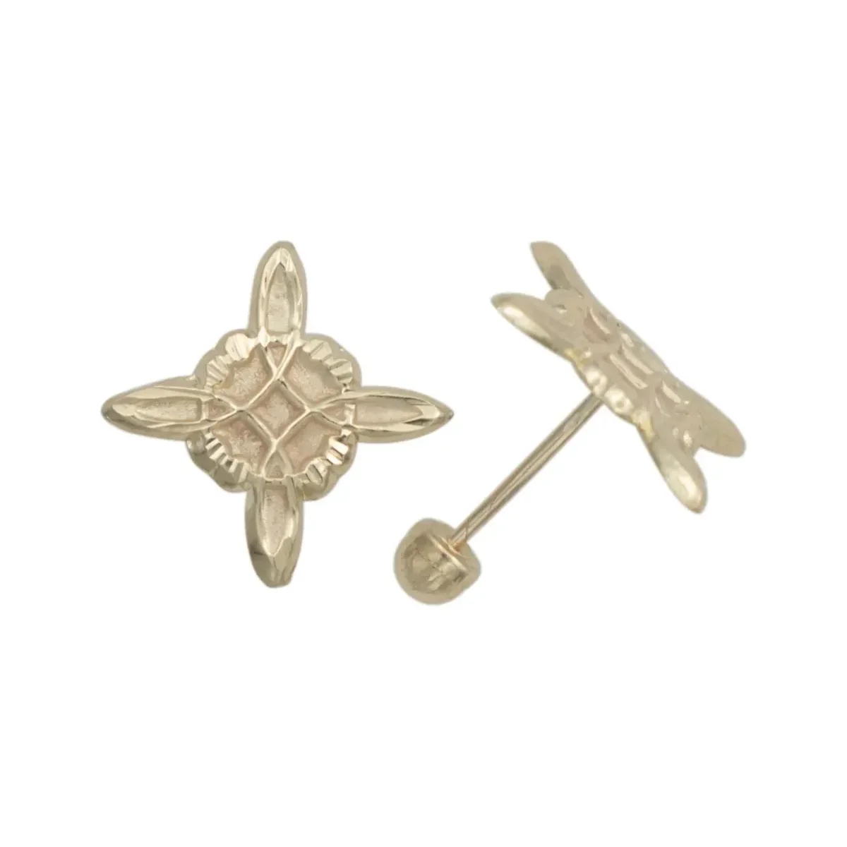 Aretes Broquel Oro 10k Nudo Bruja Arenado Diamantado - Imagen 2