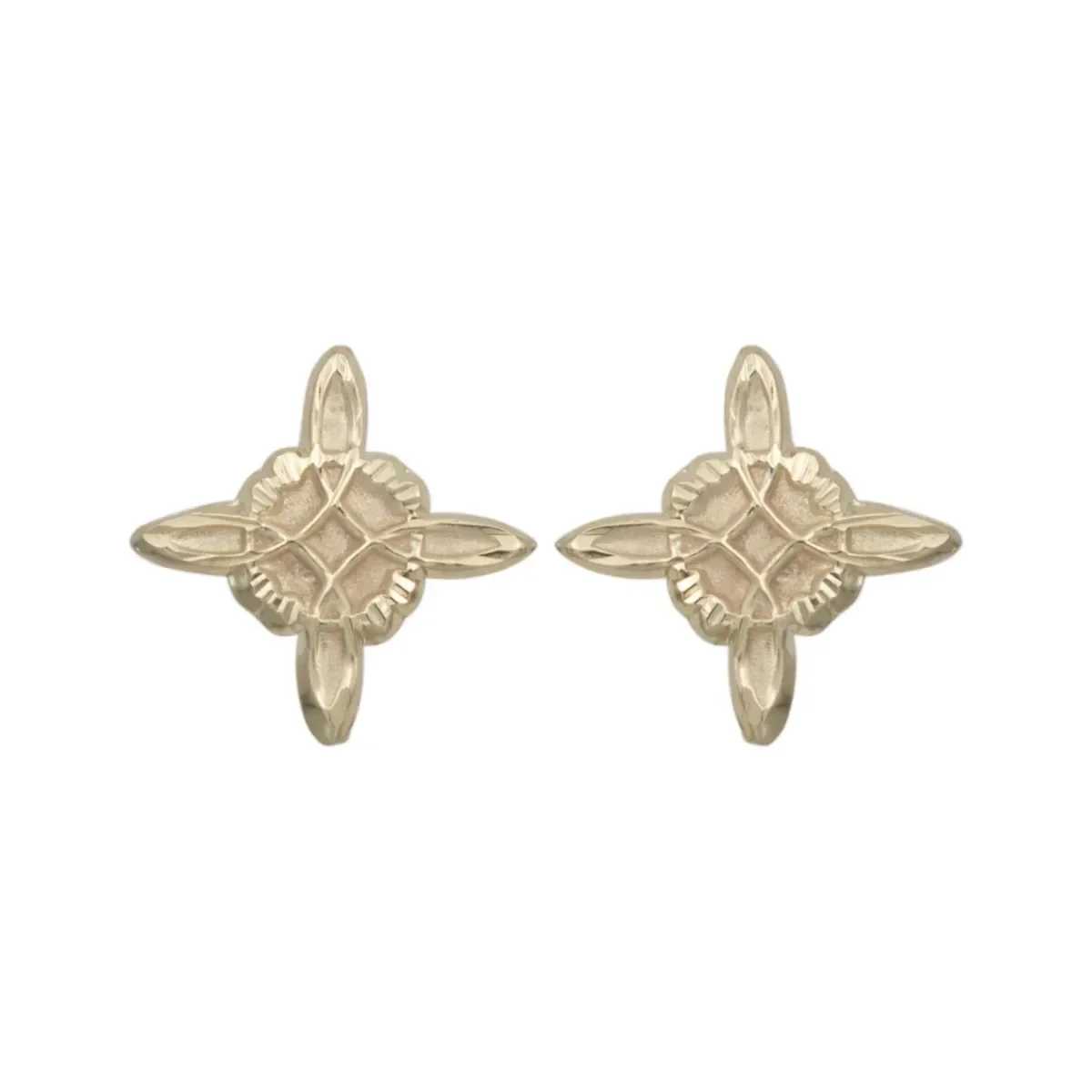Aretes Broquel Oro 10k Nudo Bruja Arenado Diamantado - Imagen 3